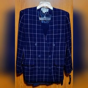 ATRIUM NAVY BLUE LINED DOUBLED BREASTED SKIRT SUIT